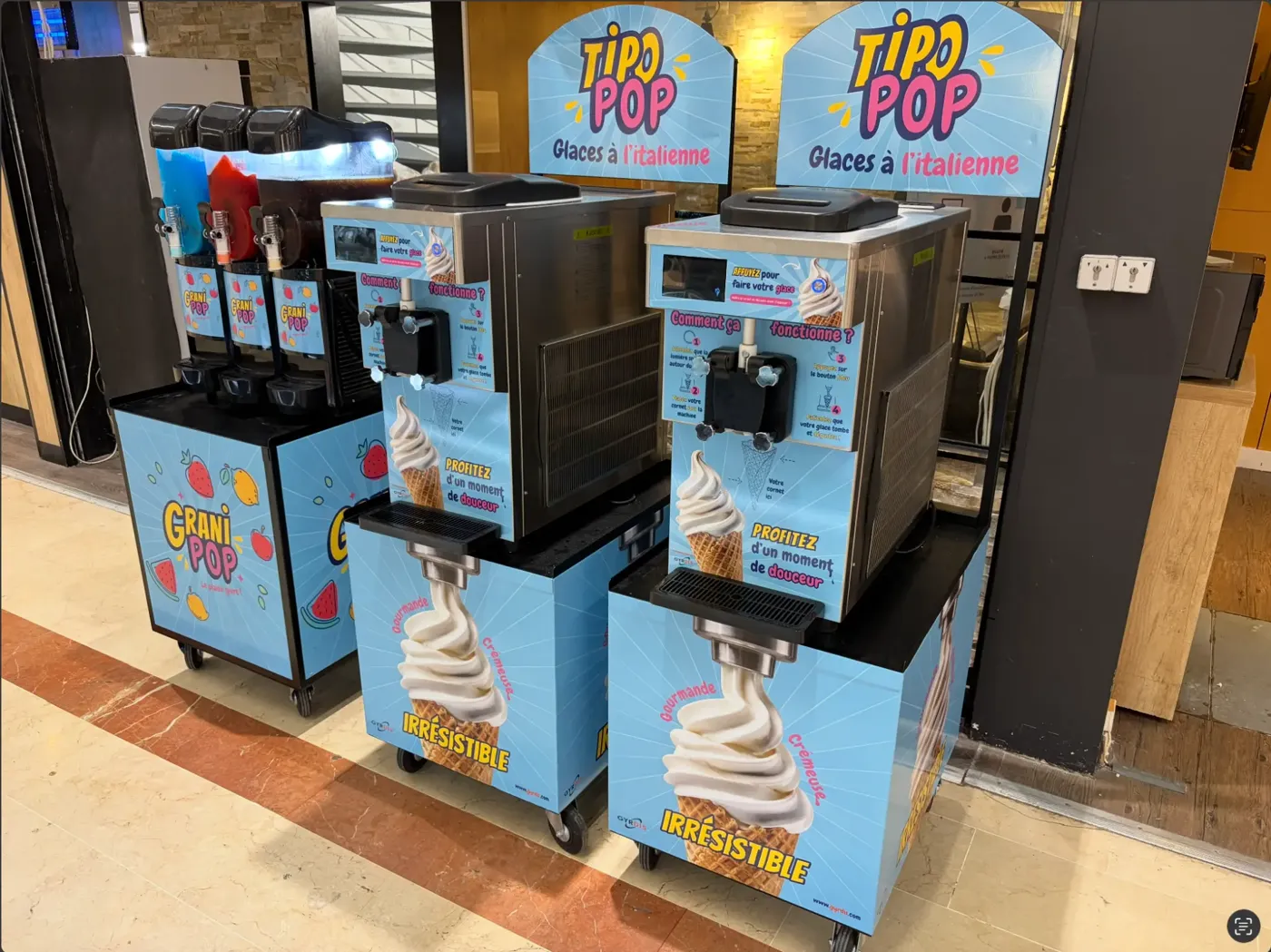 Machines TIPO'POP et Grani'POP installées en point de vente